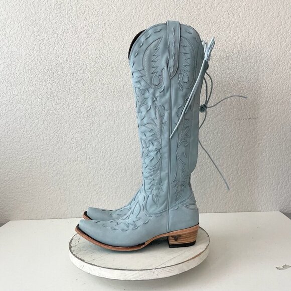 Lane Reverie Womens Cowboy Boots 6.5 Blue Suede Cowgirl Western Knee High Tall - Picture 4 of 13